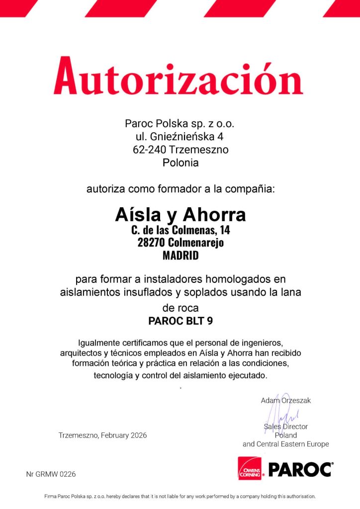 Autorización de formador Paroc BLT9